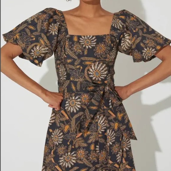 Cleobella seraphina midi dress magnolia puff sleeve tie XS - Picture 2 of 7